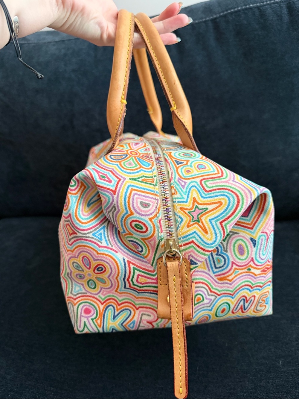 Dooney & Bourke Vintage Graffiti Doodle Coated Canvas Barrel Bag Satchel - Picture 9 of 15